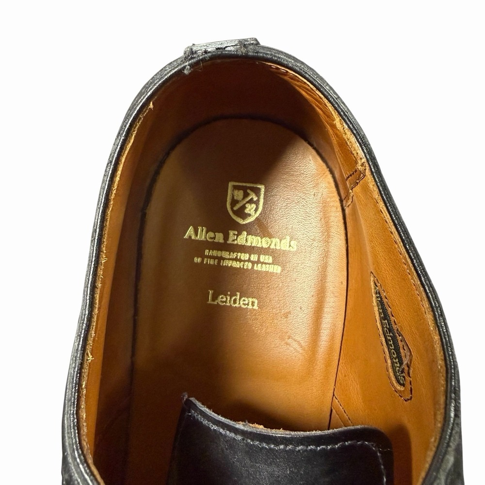 Allen Edmonds LEIDEN Leather Shoes Men 13 Black Wingtip - Picture 5 of 10